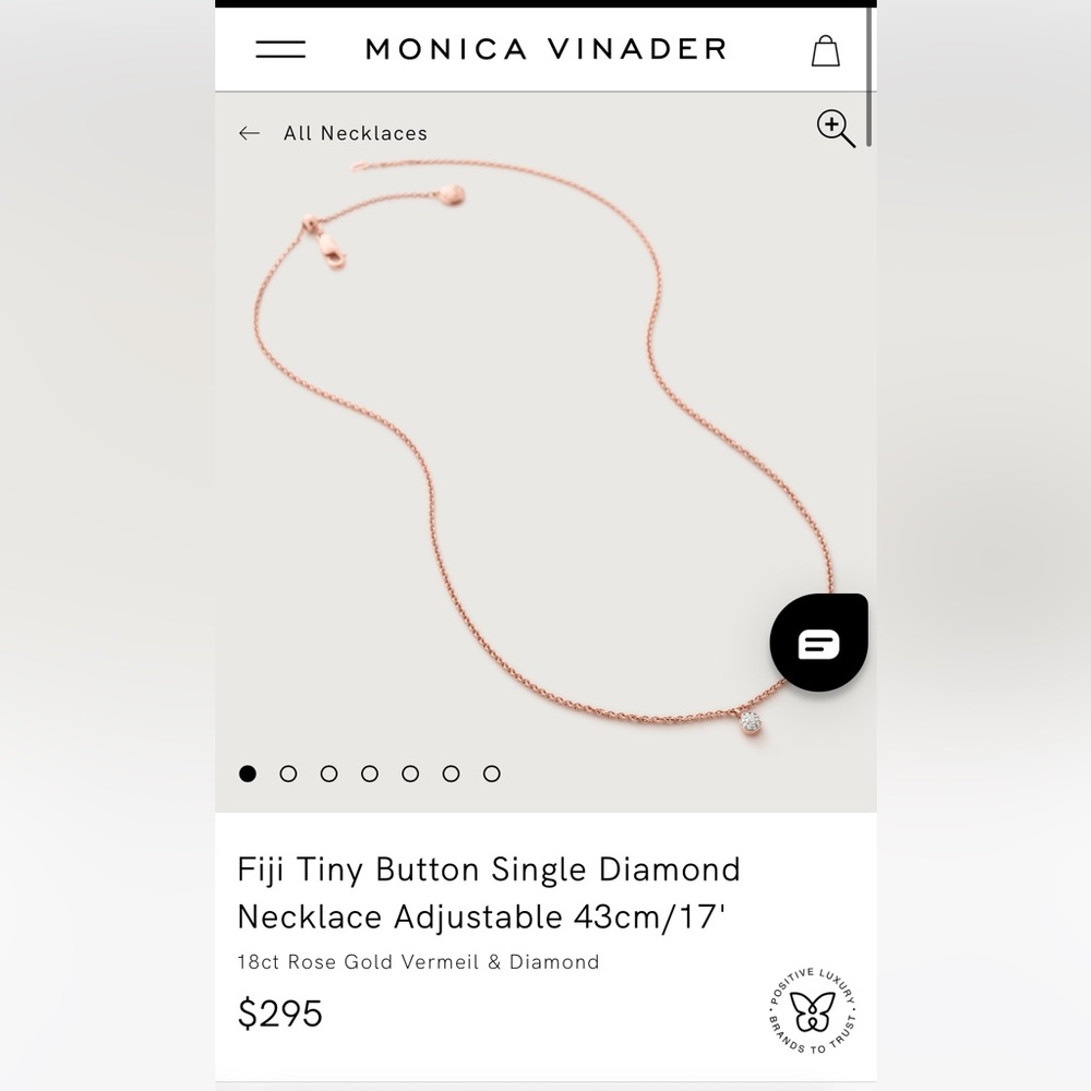 Rose gold Monica Vinader Fuji necklace. Single Diamond button.